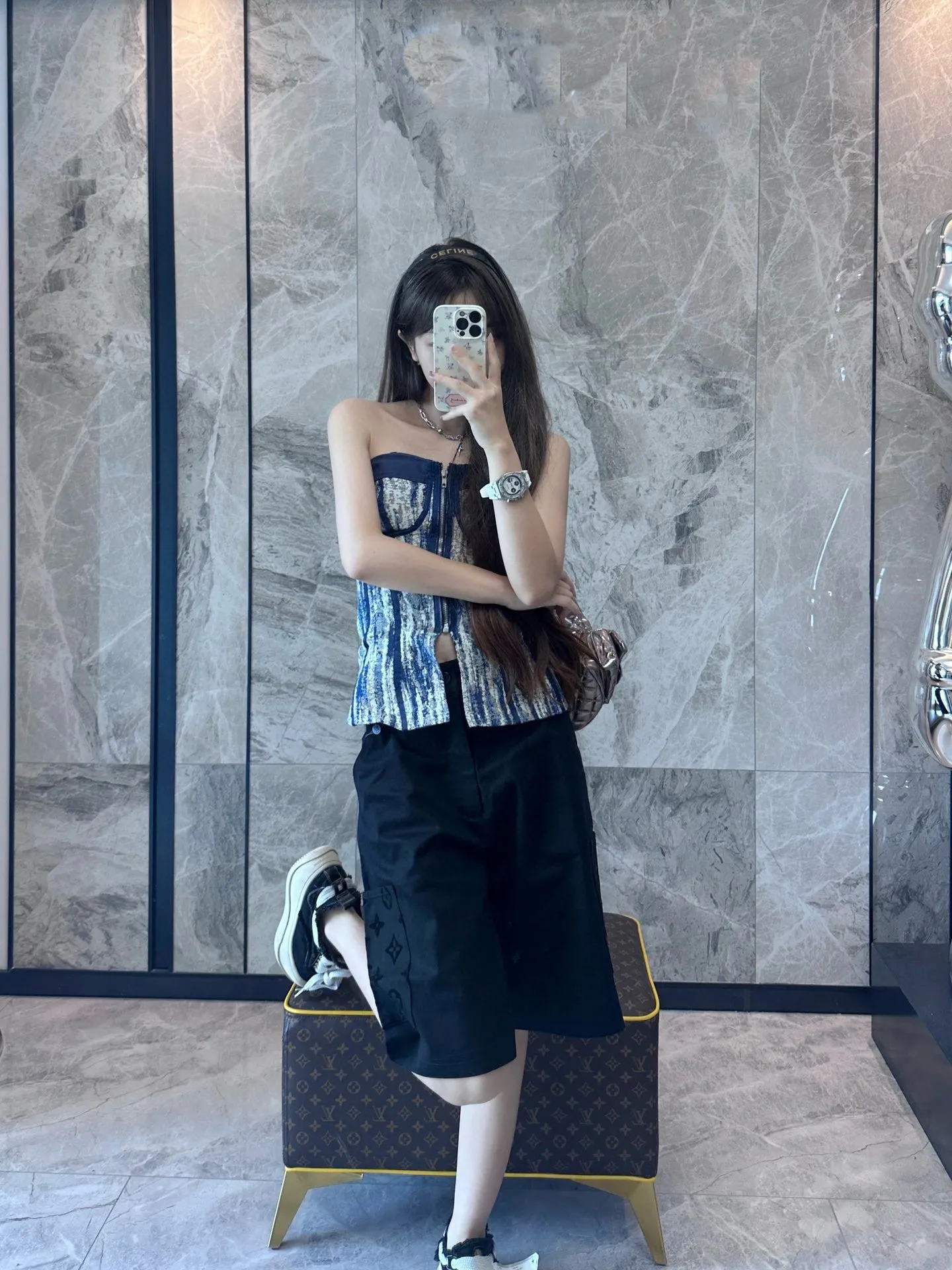 Louis Vuitton/Louis Vuitton 24ss pocket flocked patchwork shorts